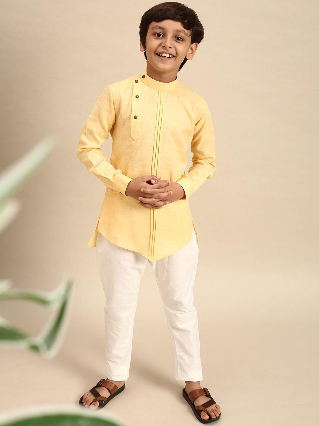 sanwara-boys-yellow-solid-long-sleeves-cotton-kurta