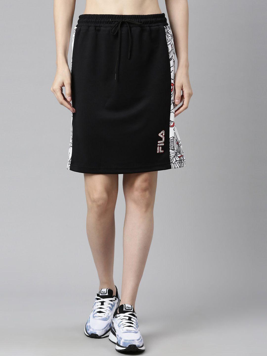 fila-women-black-solid-straight-above-knee-length-skirt