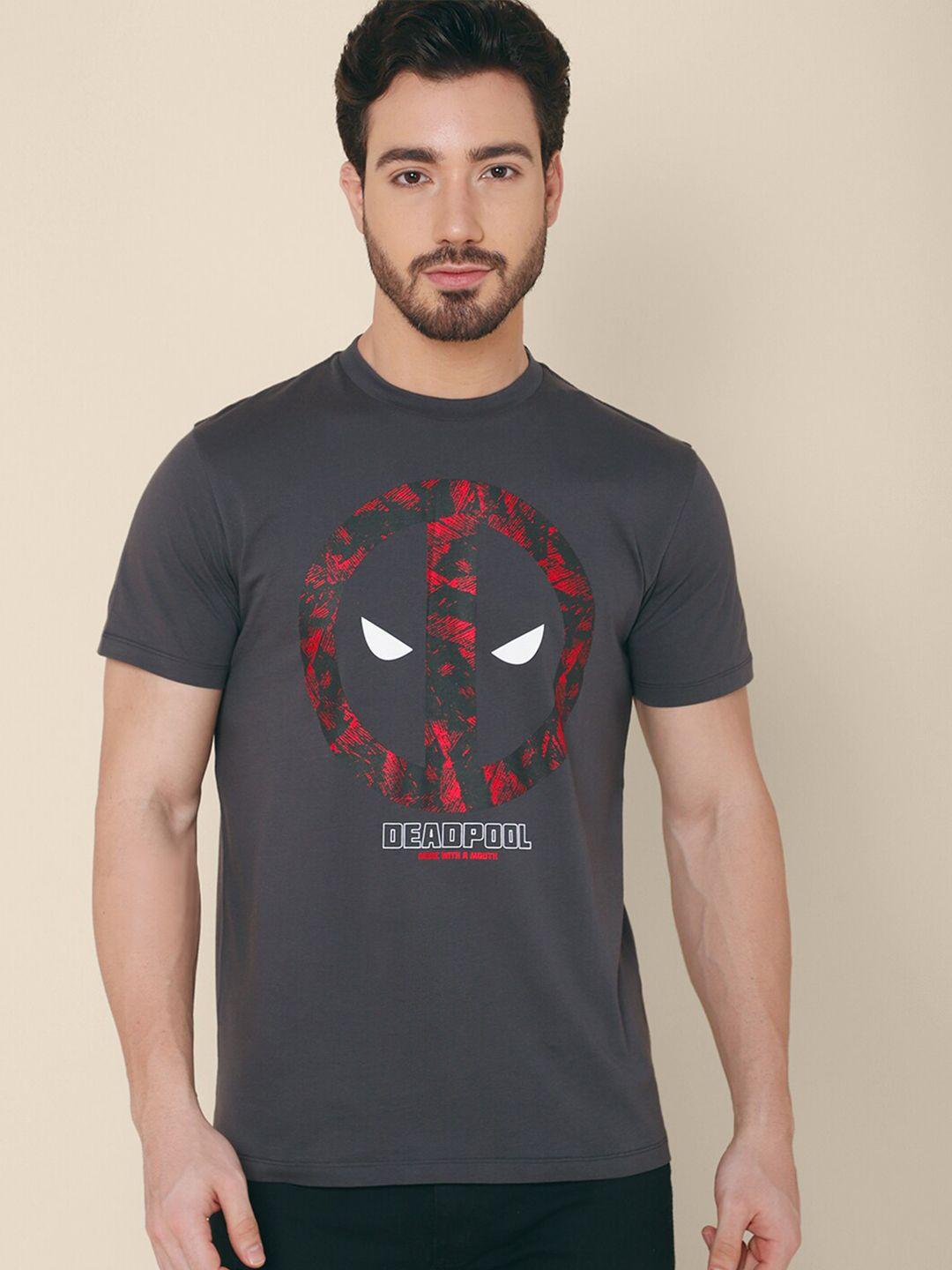 free-authority-men-grey-&-red-cotton-deadpool-print-t-shirt