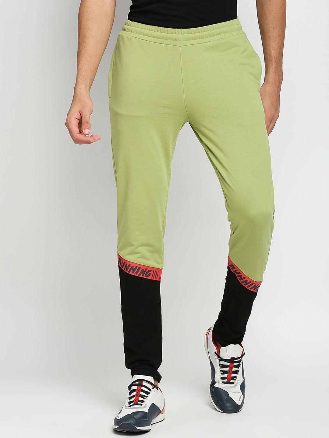 fitz-men-olive-green-and-black-colourblocked-solid-anti-odour-slim-fit-track-pant