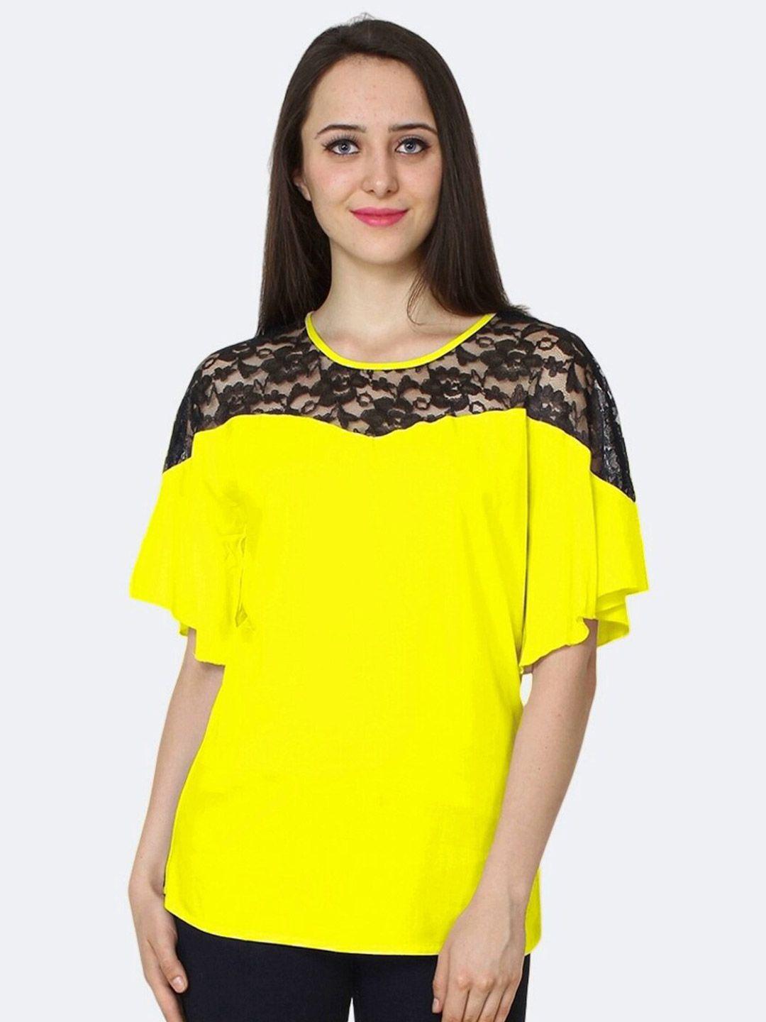 patrorna-yellow-&-black-lace-work-kimono-sleeve-top