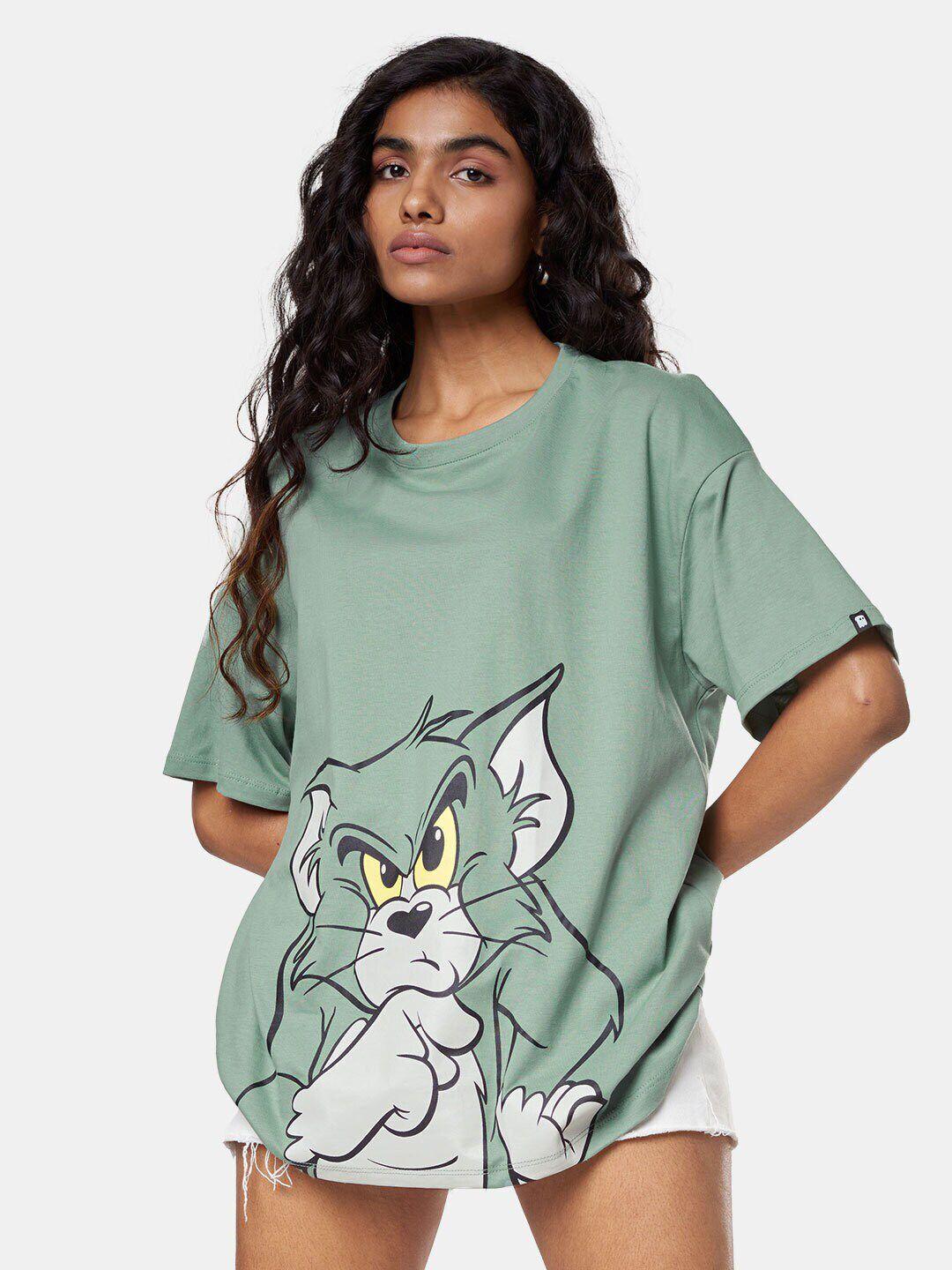 the-souled-store-women-sage-green-tom-&-jerry-go-green-print-oversized-t-shirt