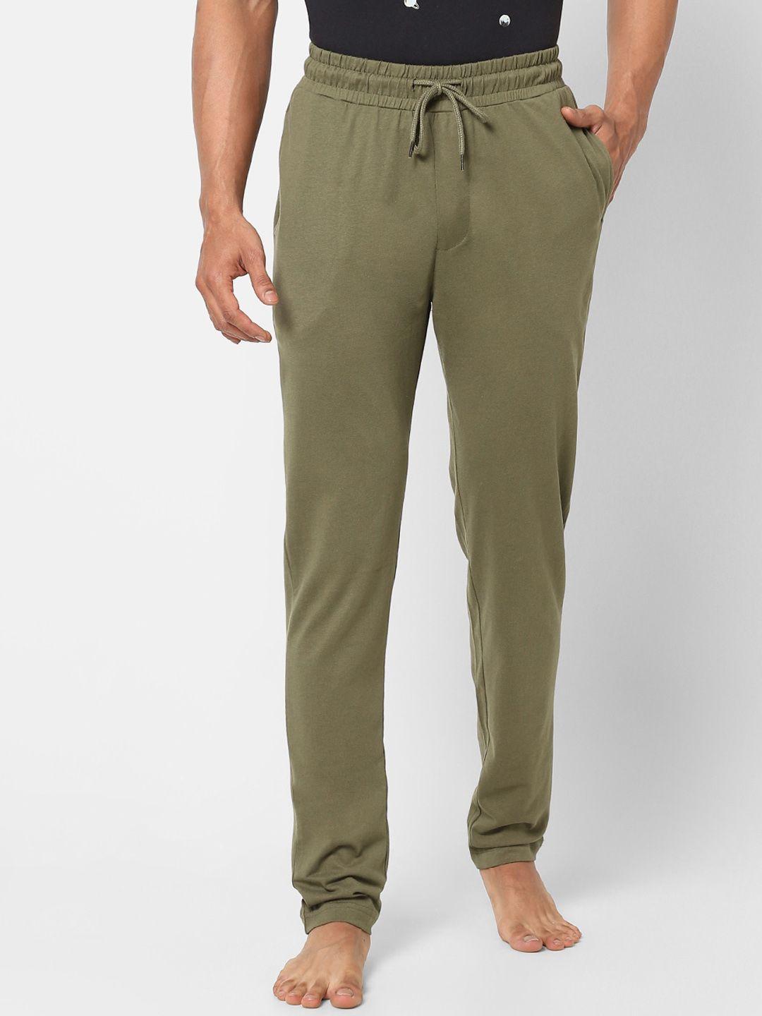 ajile-by-pantaloons-men-olive-green-solid-cotton-lounge-pants