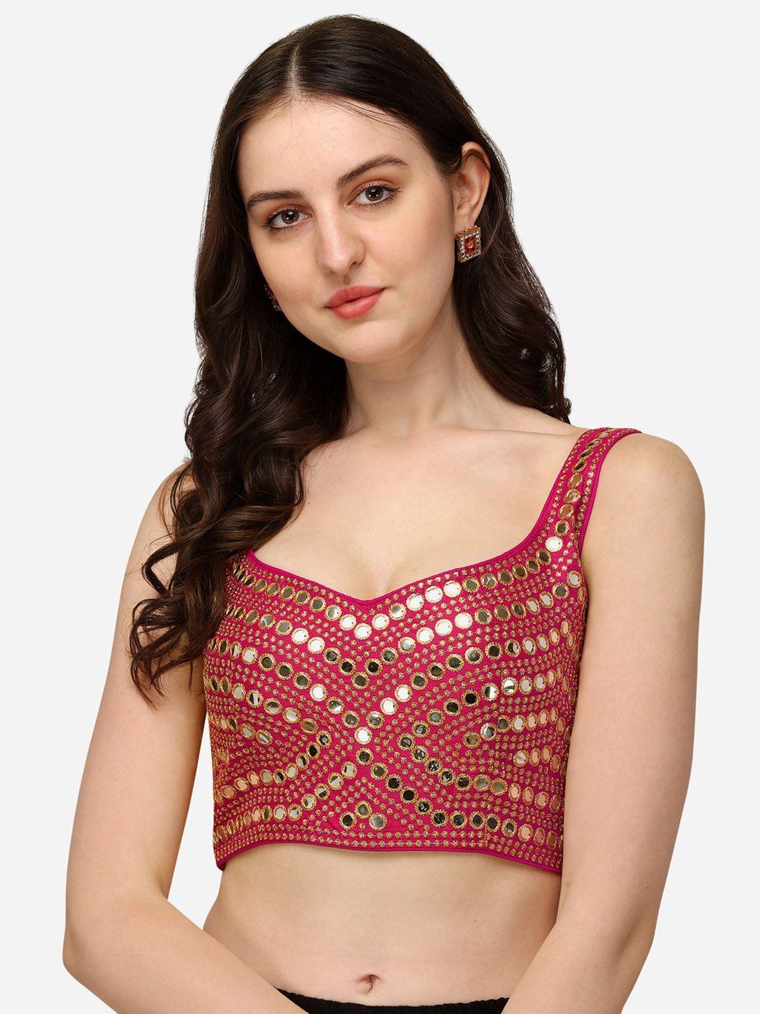 amrutam-fab-women-pink-mirror-work-sleeveless-saree-blouse
