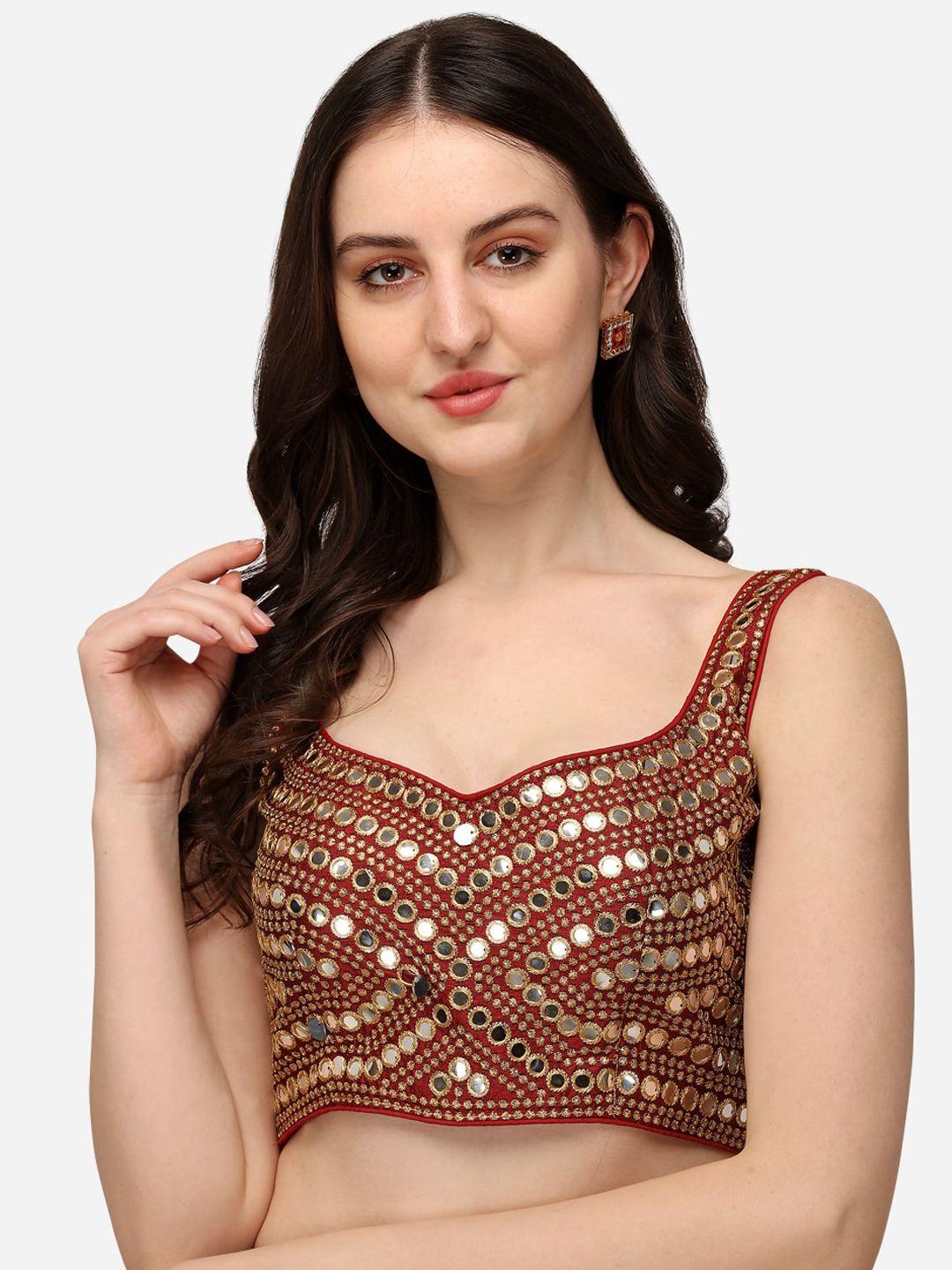 amrutam-fab-women-maroon-&-gold-embroidered-mirror-work-silk-saree-blouse