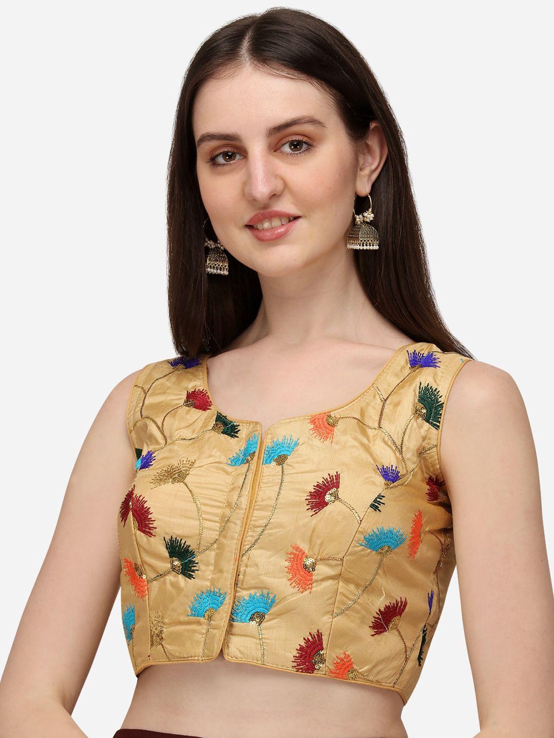 amrutam-fab-women-beige-embellished-sleeveless-satin-saree-blouse