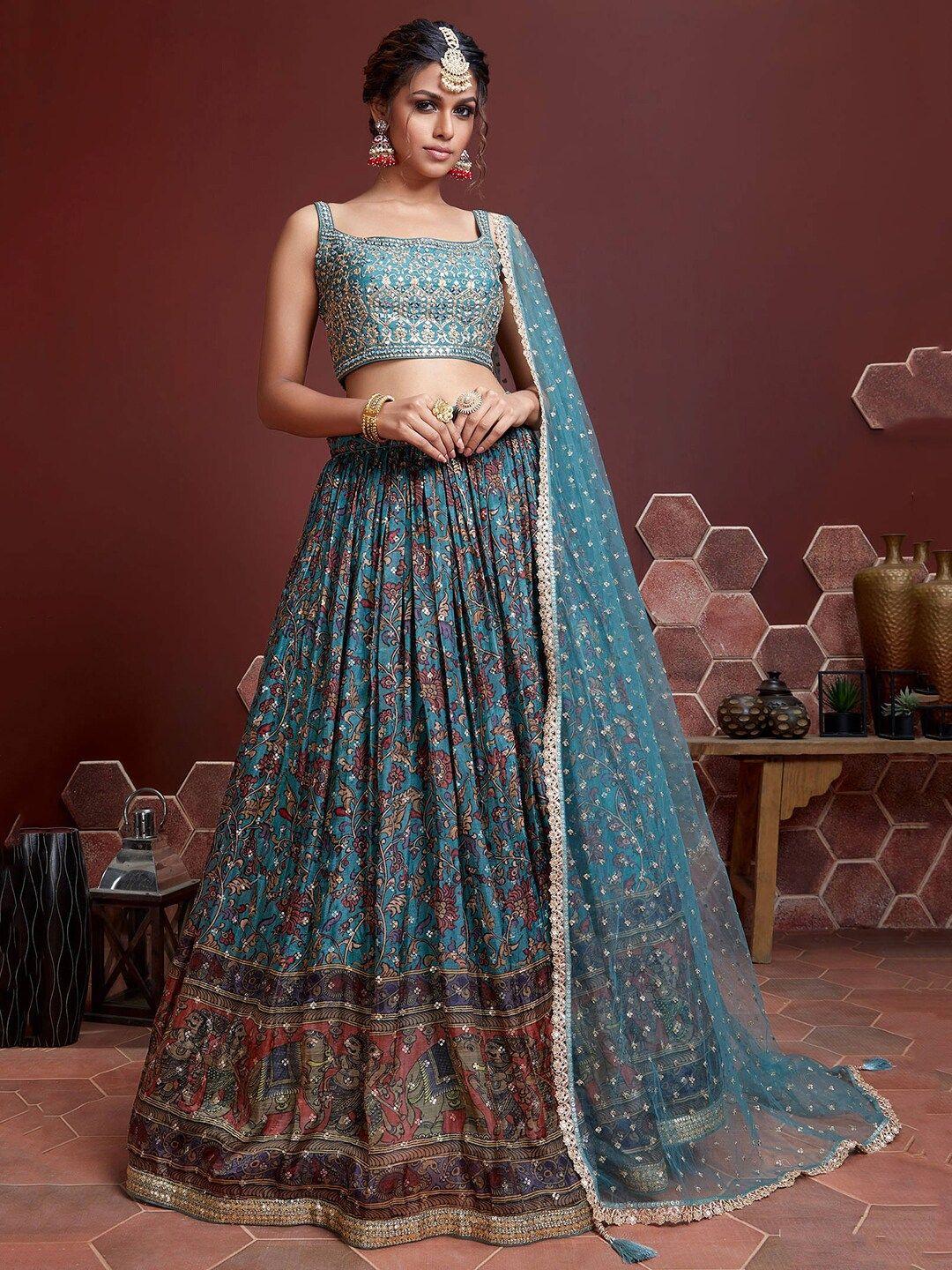 fabpixel-blue-&-brown-embellished-semi-stitched-lehenga-&-unstitched-blouse-with-dupatta