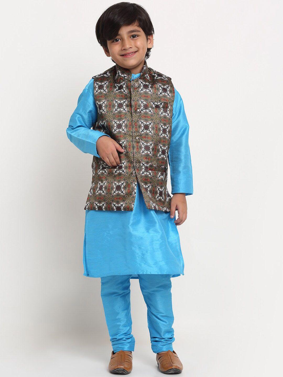 benstoke-boys-blue-solid-silk-blend-straight-kurta-with-churidar--&-nehru-jacket