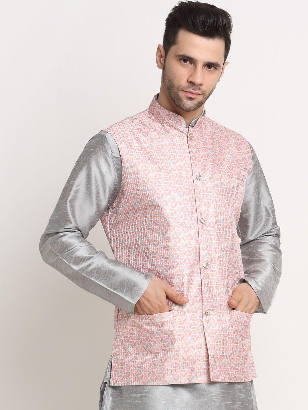kraft-india-men-pink-printed-nehru-jacket