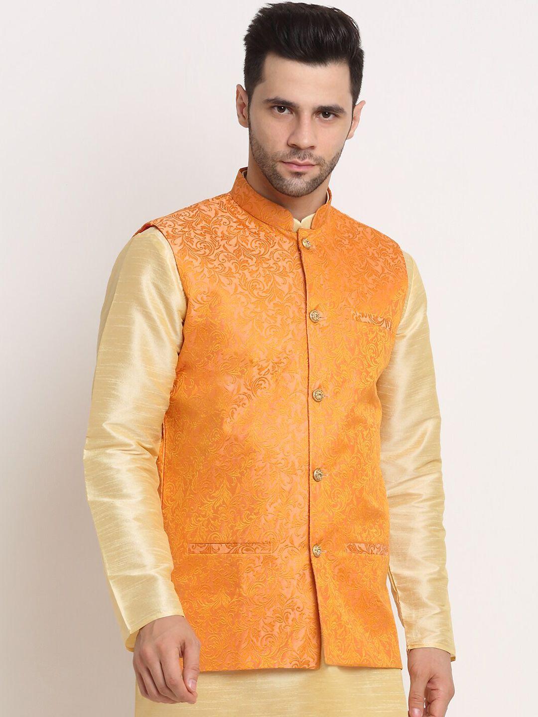 kraft-india-men-peach-woven-design-nehru-jacket