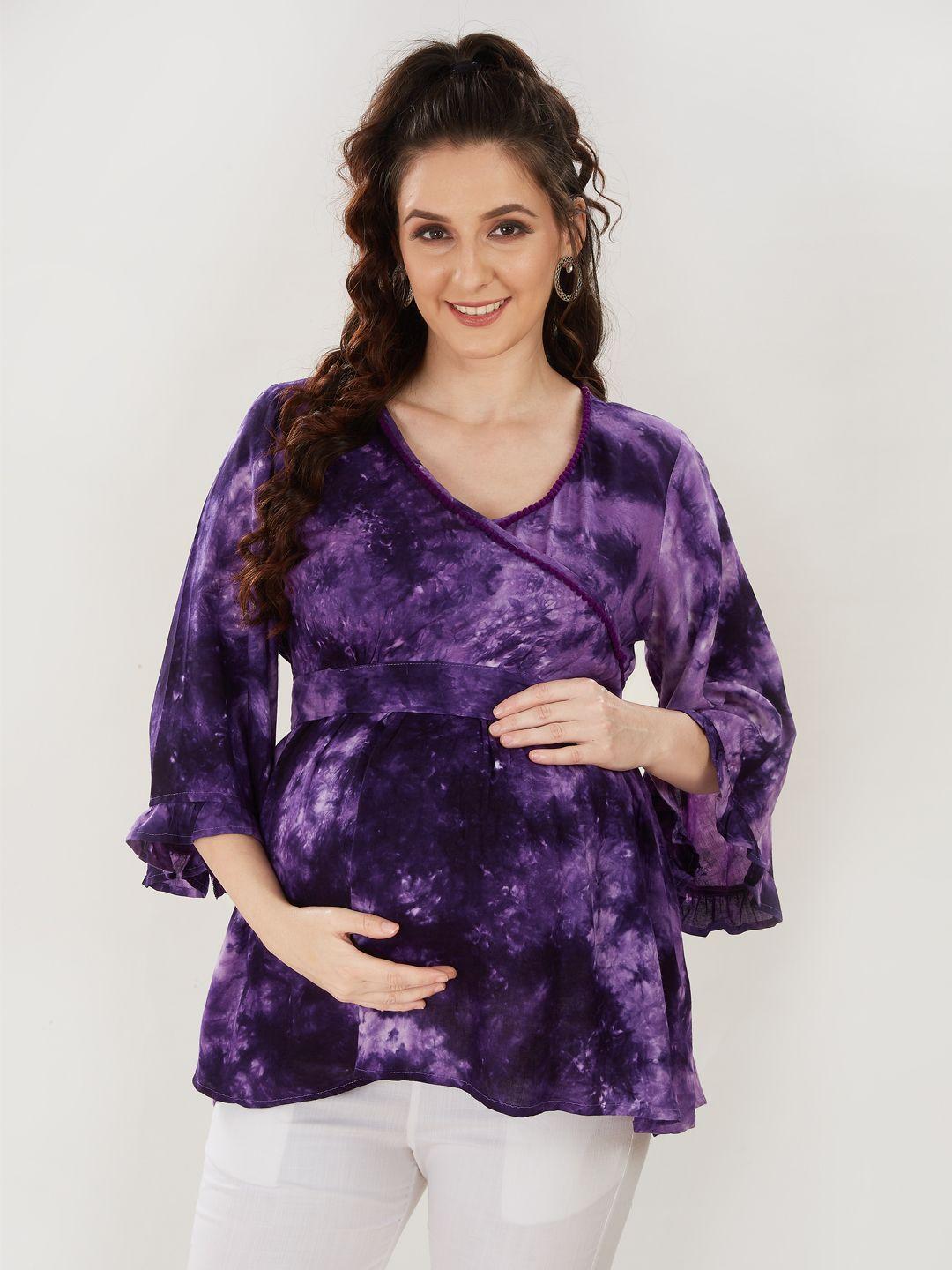 mom-for-sure-by-ketki-dalal-women-purple-tie-and-dye-print-maternity-top