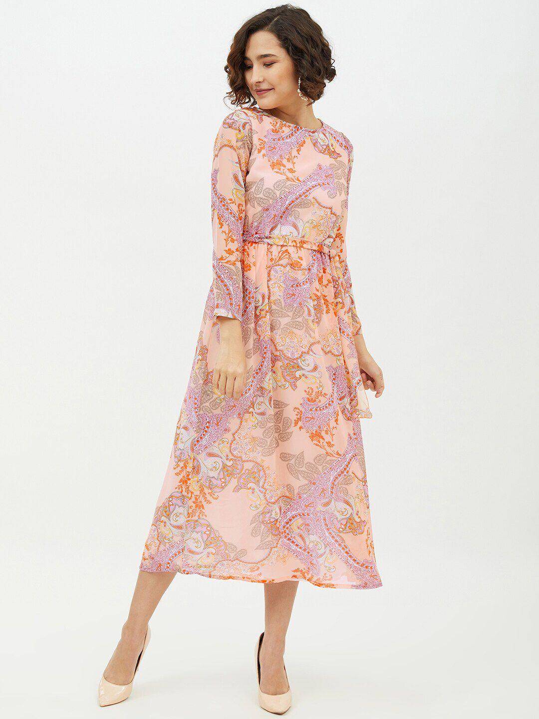 stylestone-peach-printed-georgette-midi-dress
