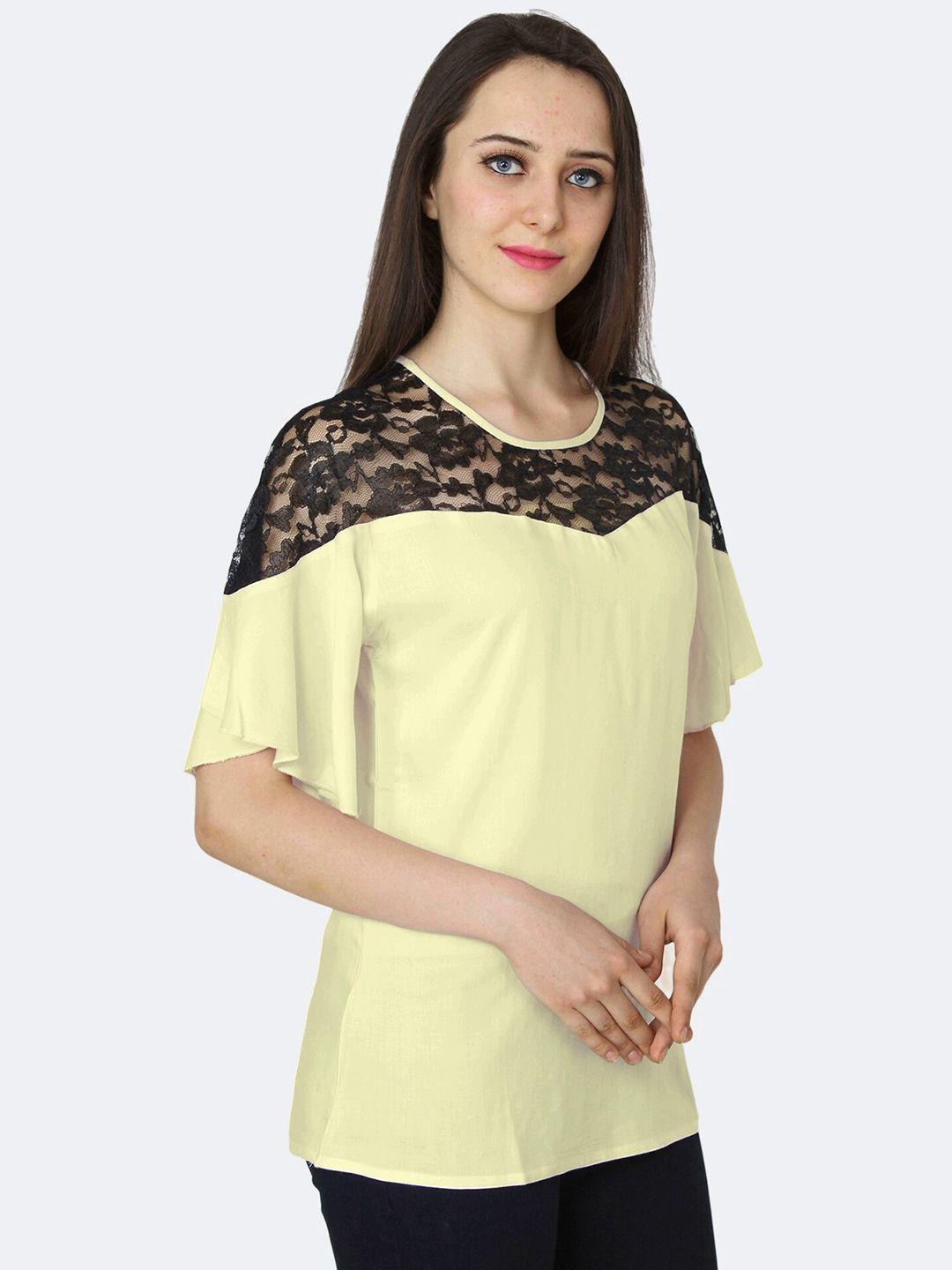 patrorna-women-black-&-yellow-self-design-extended-sleeves-top
