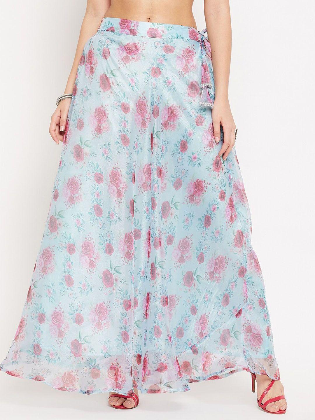 clora-creation-sky-blue-floral-printed-organza-skirt