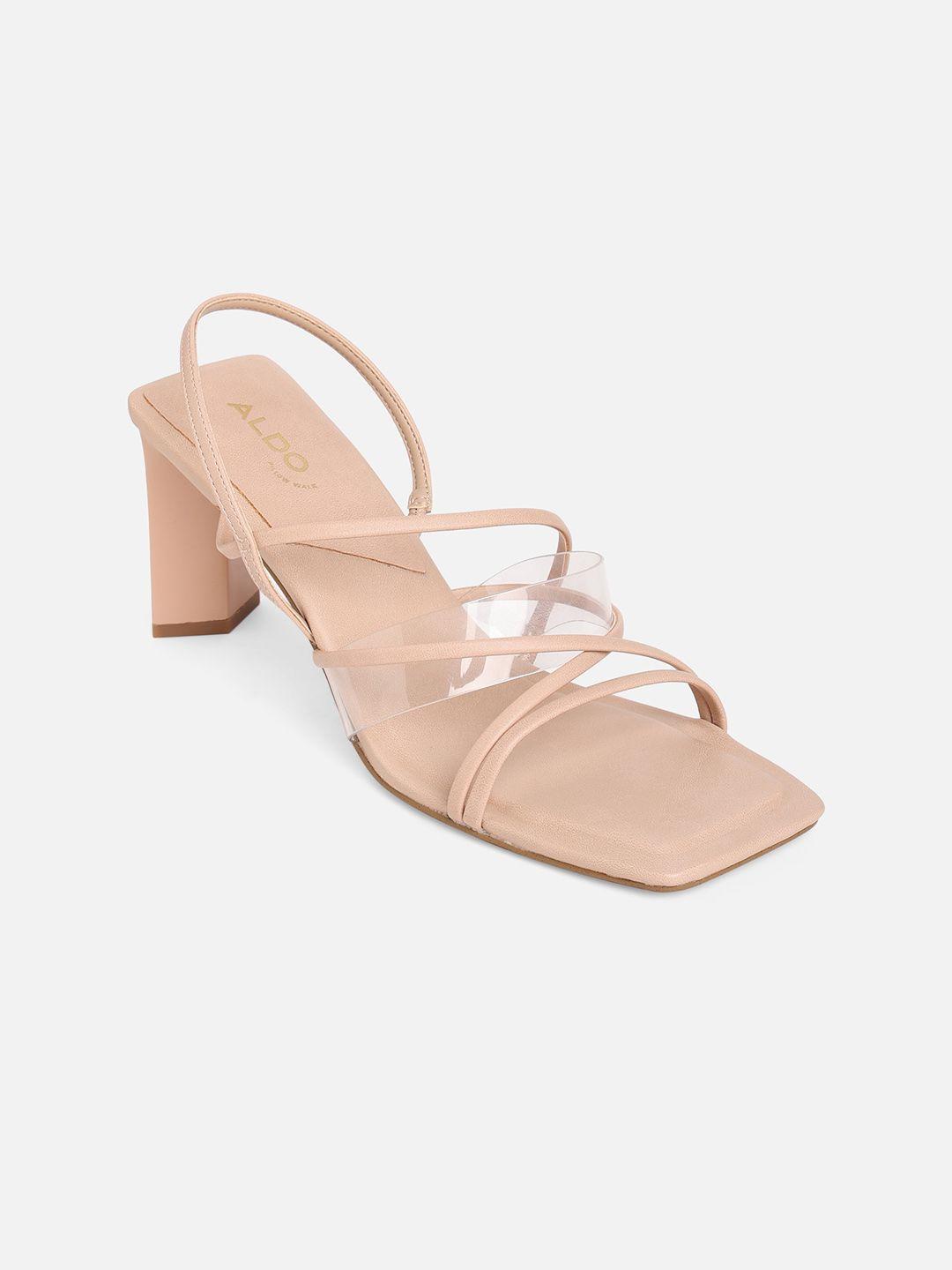 aldo-women-peach-coloured-block-sandals