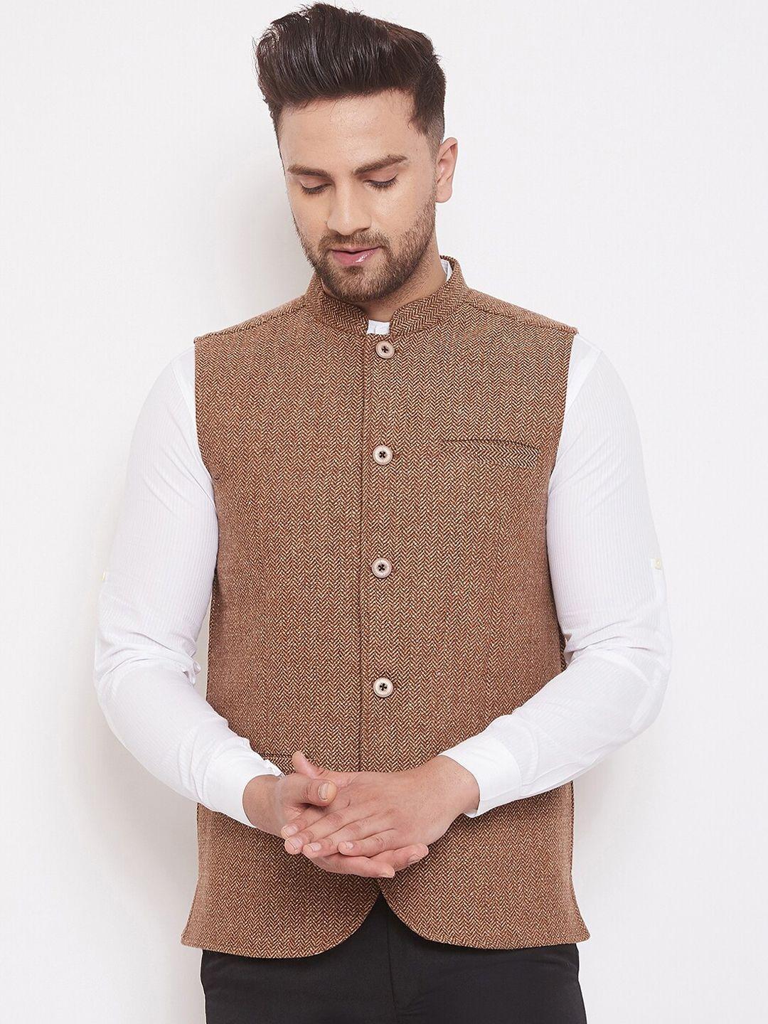 even-men-camel-brown-woven-design-woolen-nehru-jacket