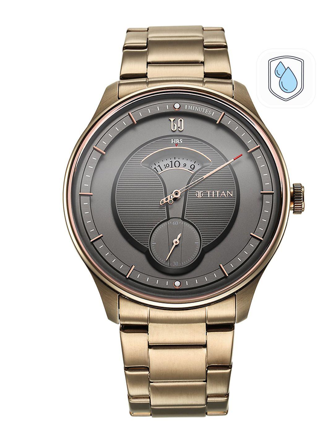titan-men-black-patterned-dial-&-beige-stainless-steel-bracelet-style-straps-analogue-watch