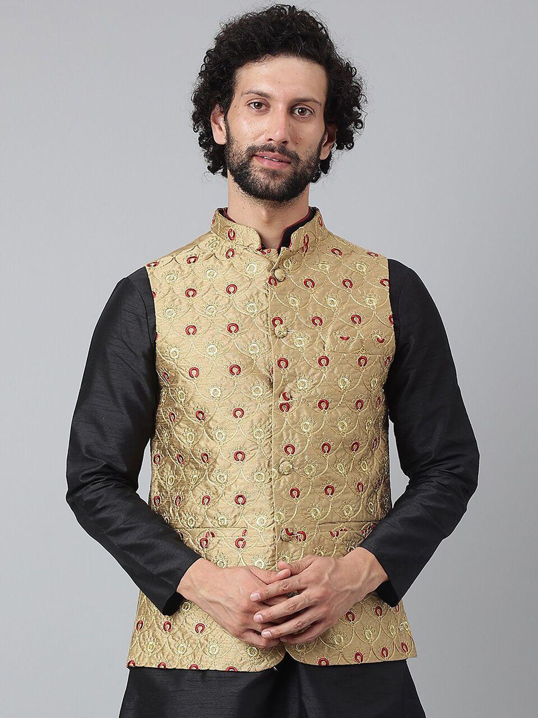 hangup-men-khaki-colored-embroidered-nehru-jackets