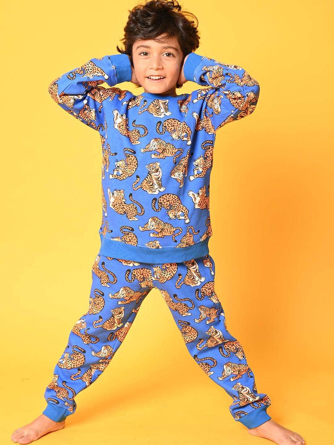 anthrilo-boys-blue-&-brown-tiger-printed-fleece-sweatshirt-&-joggers