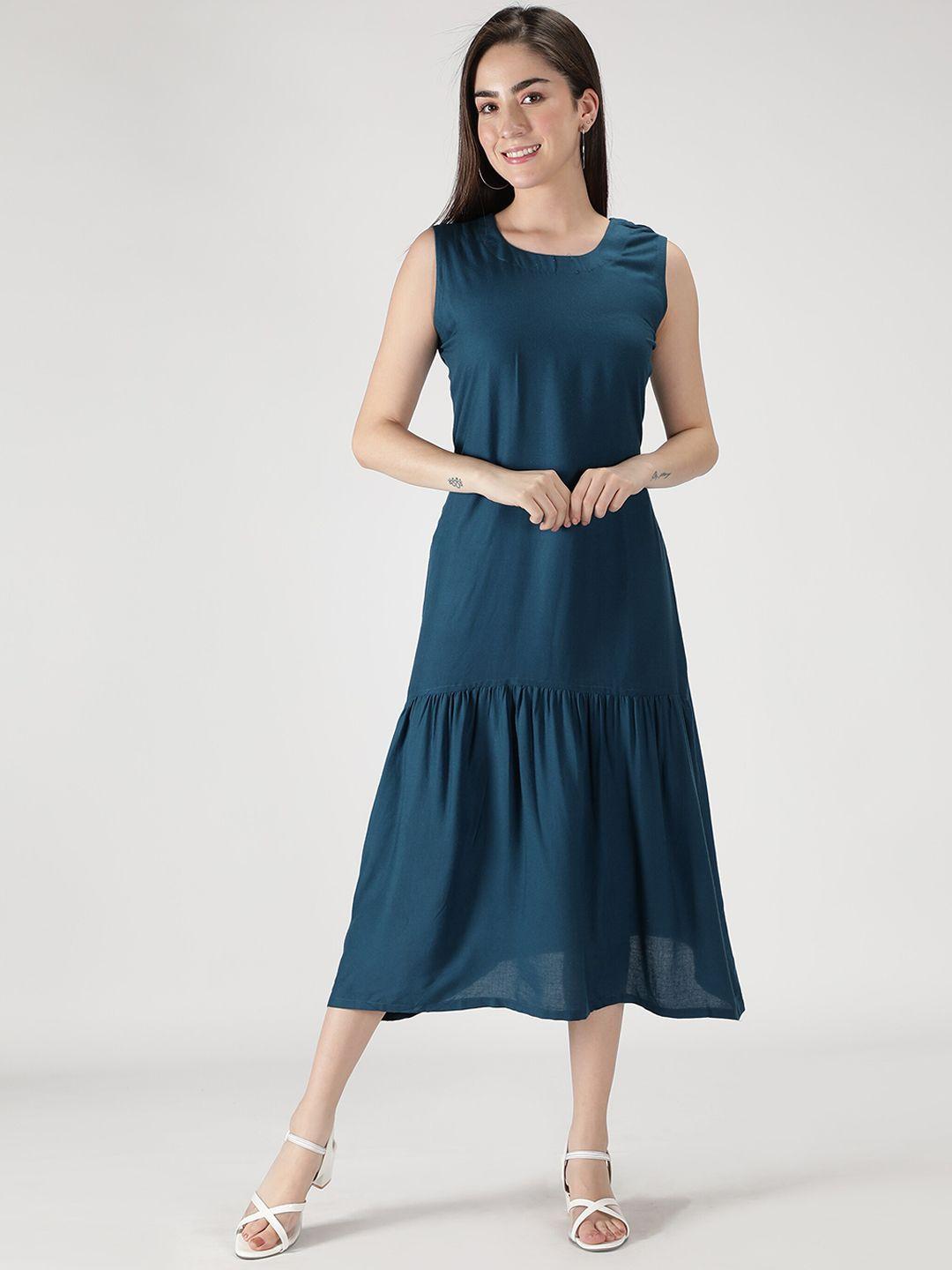 fabclub-women-teal-blue-solid-plain-pleated-ethnic-dress