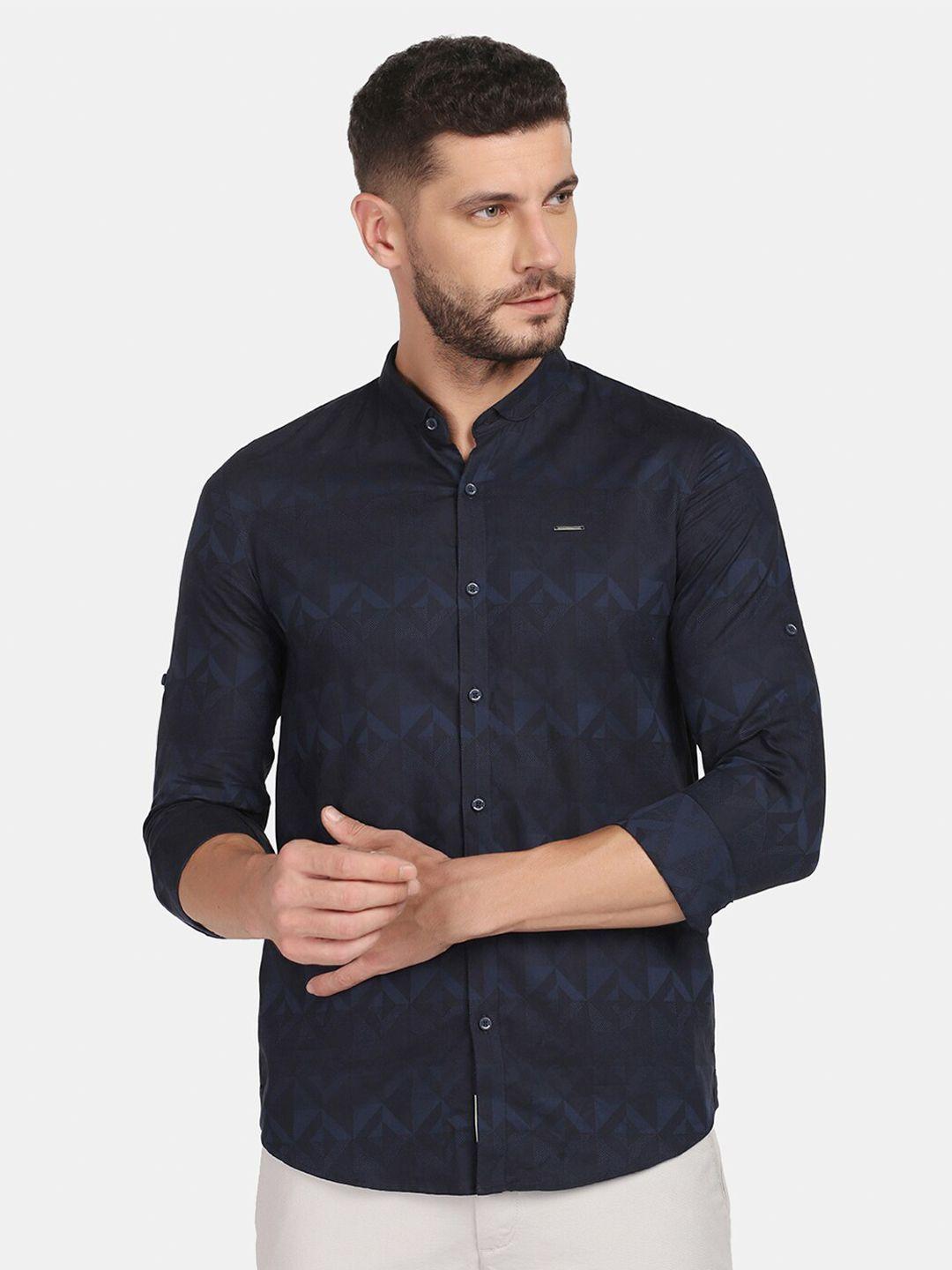 blackberrys-men-navy-blue-slim-fit-printed-pure-cotton-casual-shirt