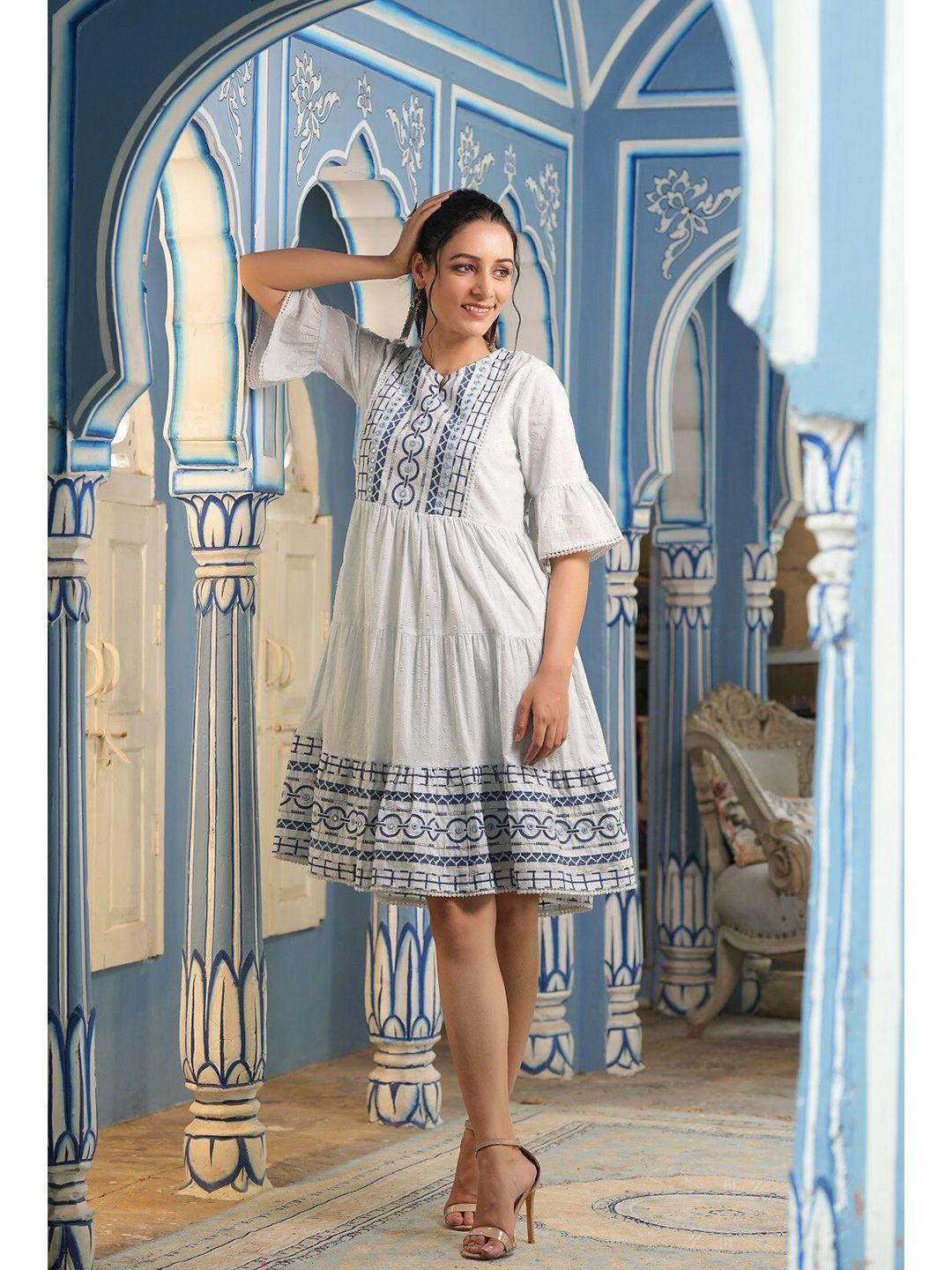 juniper-blue-&-white-cotton-embroidered-ethnic-dress