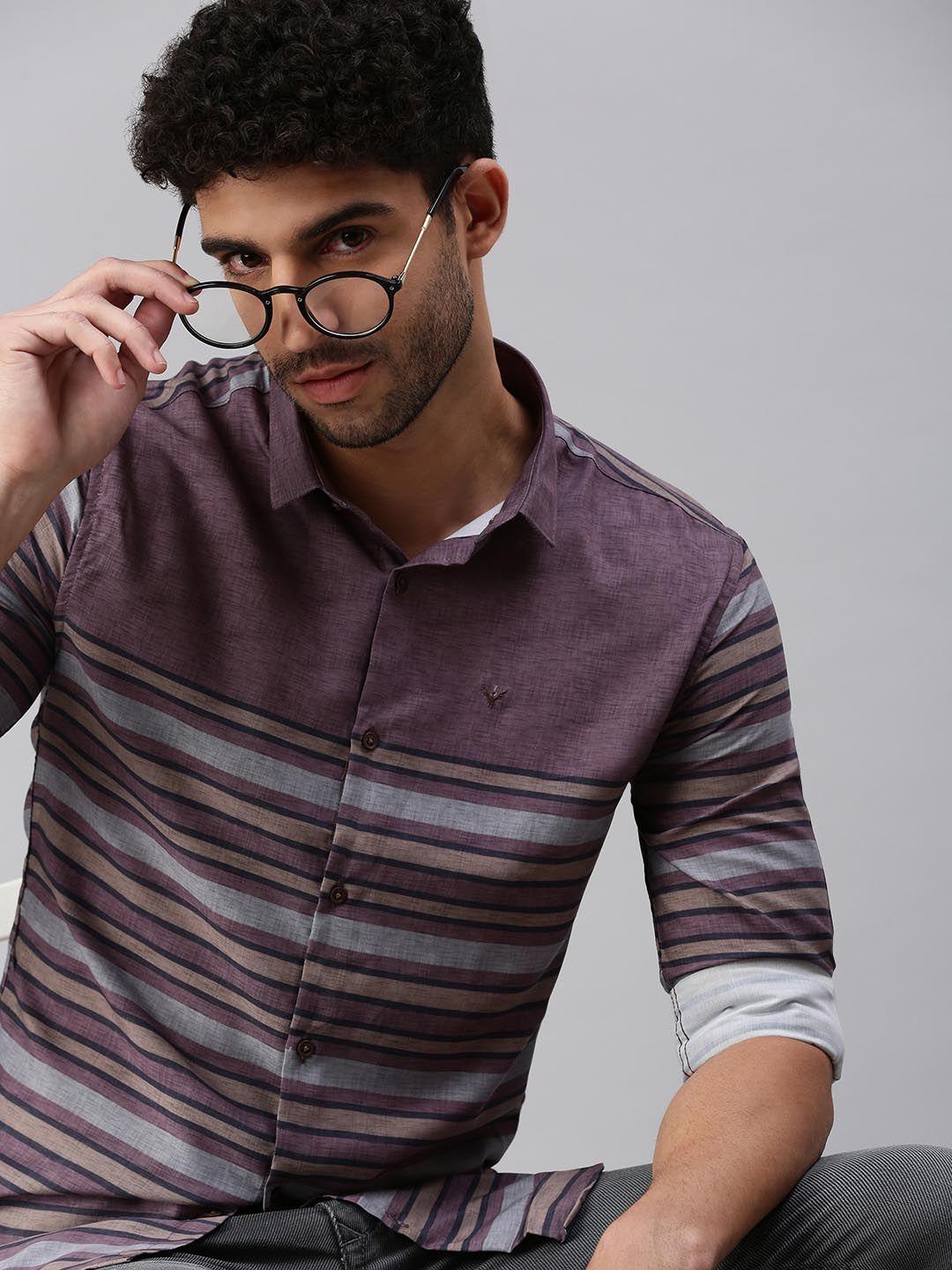 showoff-men-mauve-comfort-horizontal-stripes-striped-casual-shirt