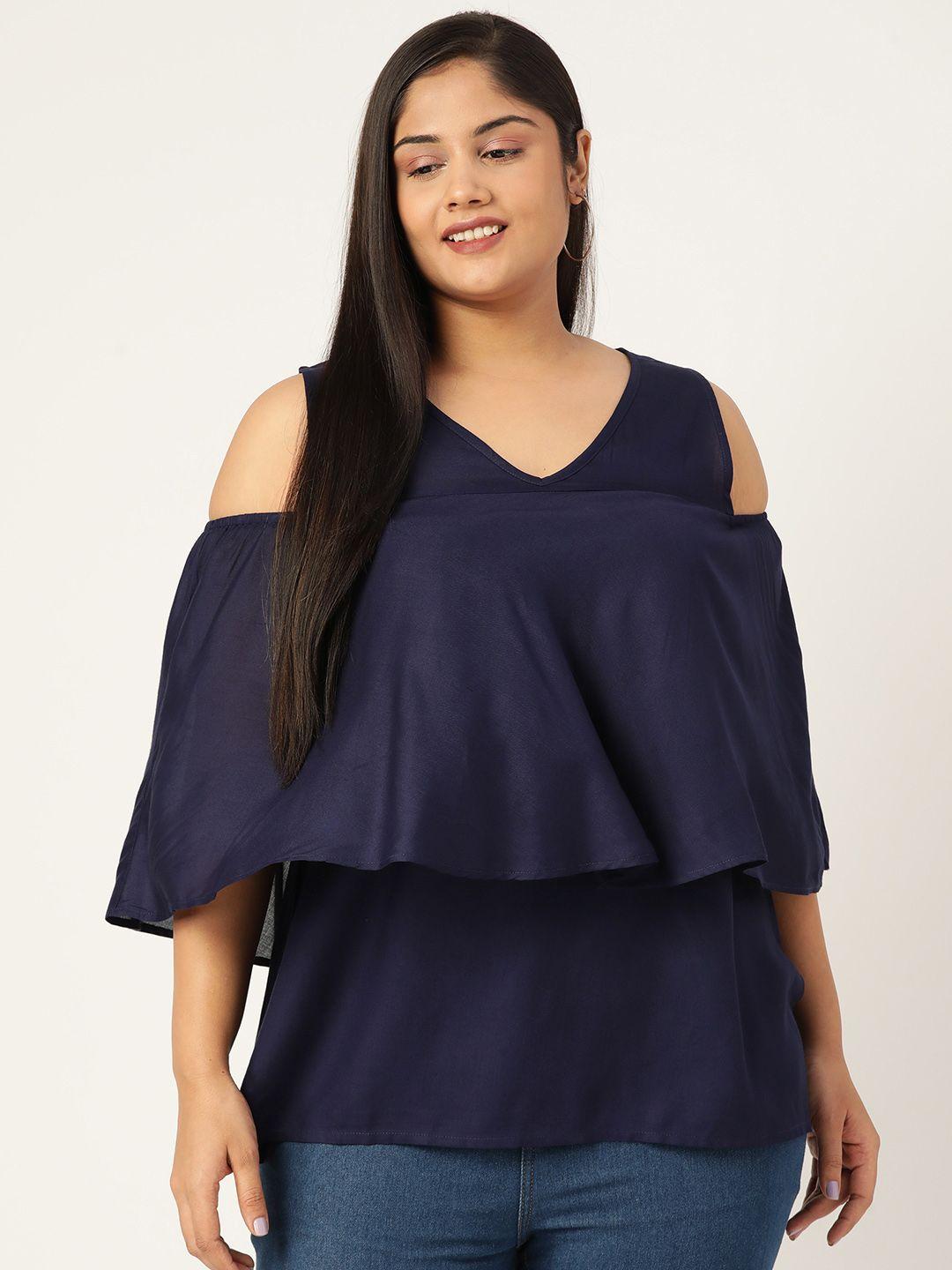 therebelinme-navy-blue-layered-solid-plus-size-top