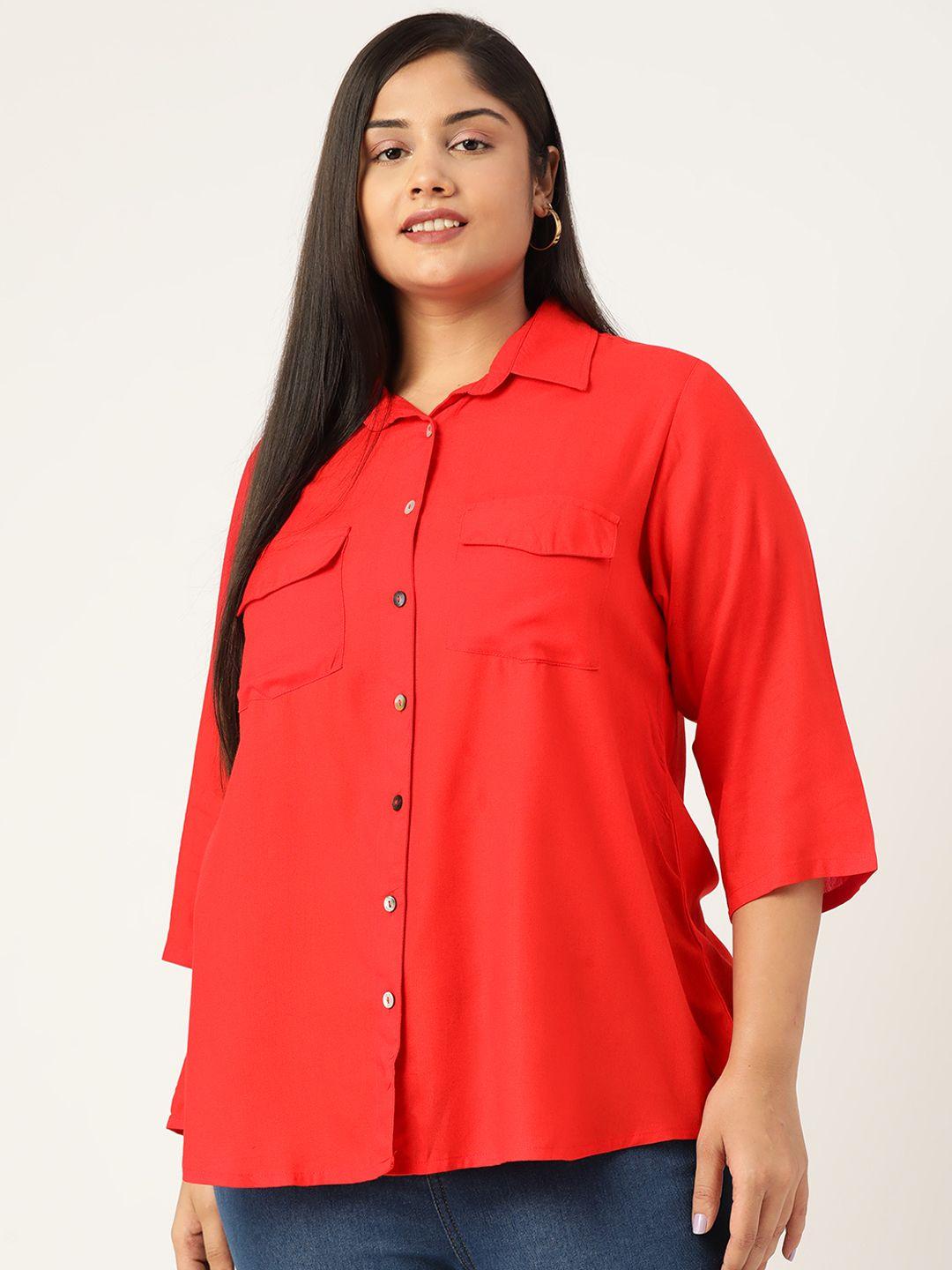 therebelinme-women-plus-size-red-solid-casual-shirt
