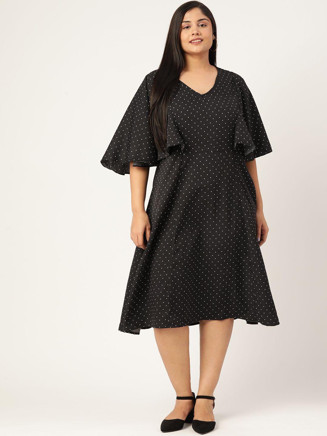 therebelinme-plus-size-black-&-white-polka-dots-a-line-midi-dress