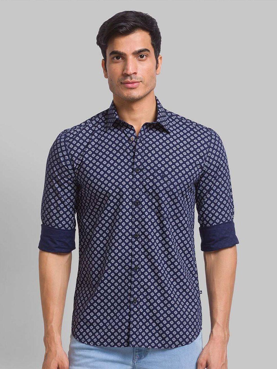 parx-men-black-pure-cotton-printed-roll-up-sleeves-spread-collar-casual-shirt