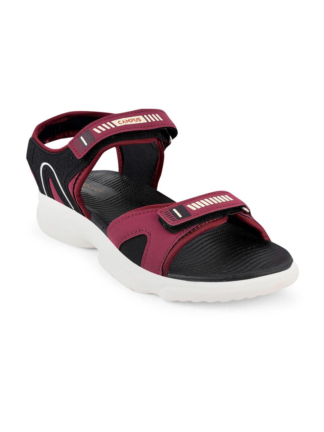 campus-kids-burgundy-&-black-solid-sports-sandal