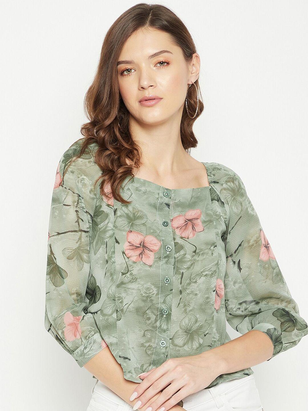purys-green-floral-print-georgette-blouson-top