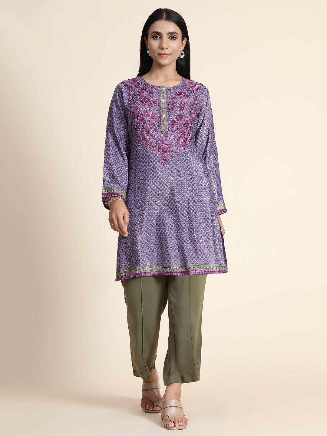 house-of-kari-purple-&-green-long-embroidered-tunic