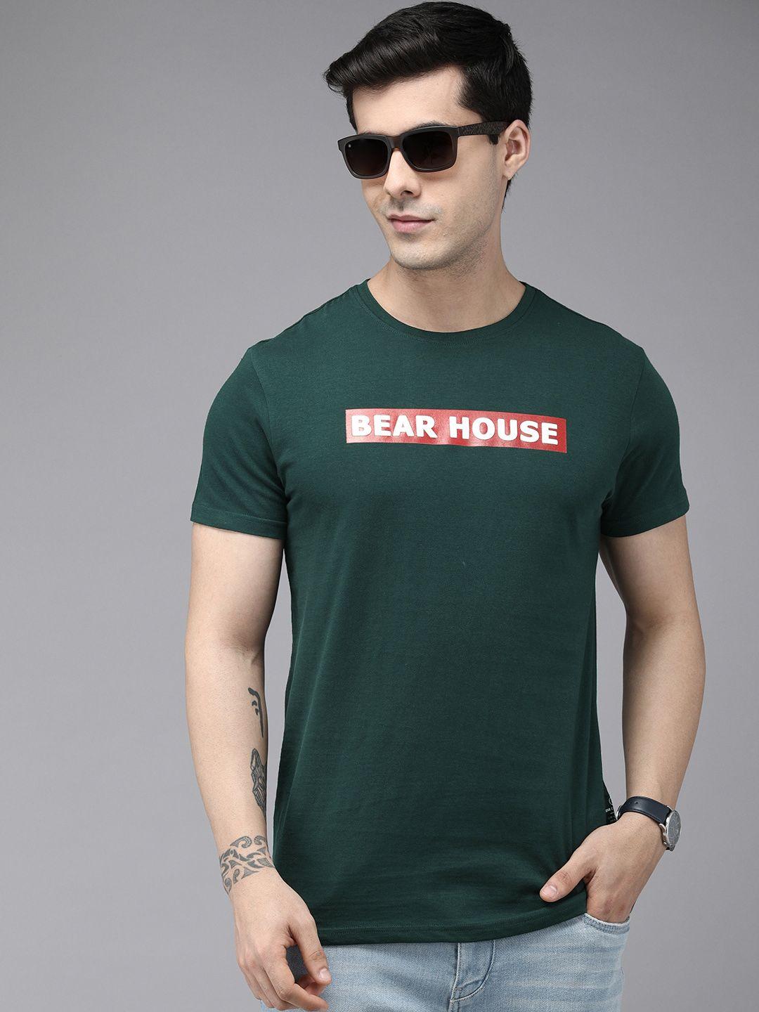 the-bear-house-men-green-brand-logo-printed-pure-cotton-slim-fit-t-shirt