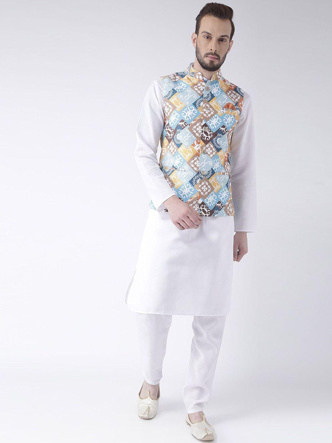 hangup-men-pure-cotton-kurta-&-pyjama-with-nehru-jacket-set