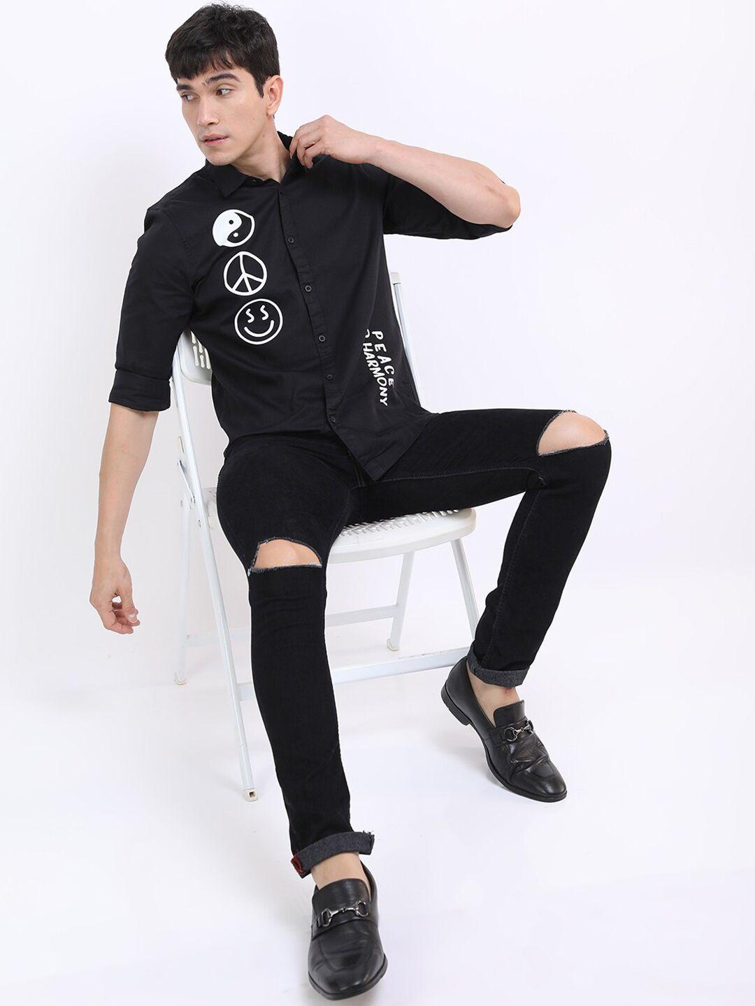 ketch-men-black-slim-fit-printed-casual-shirt