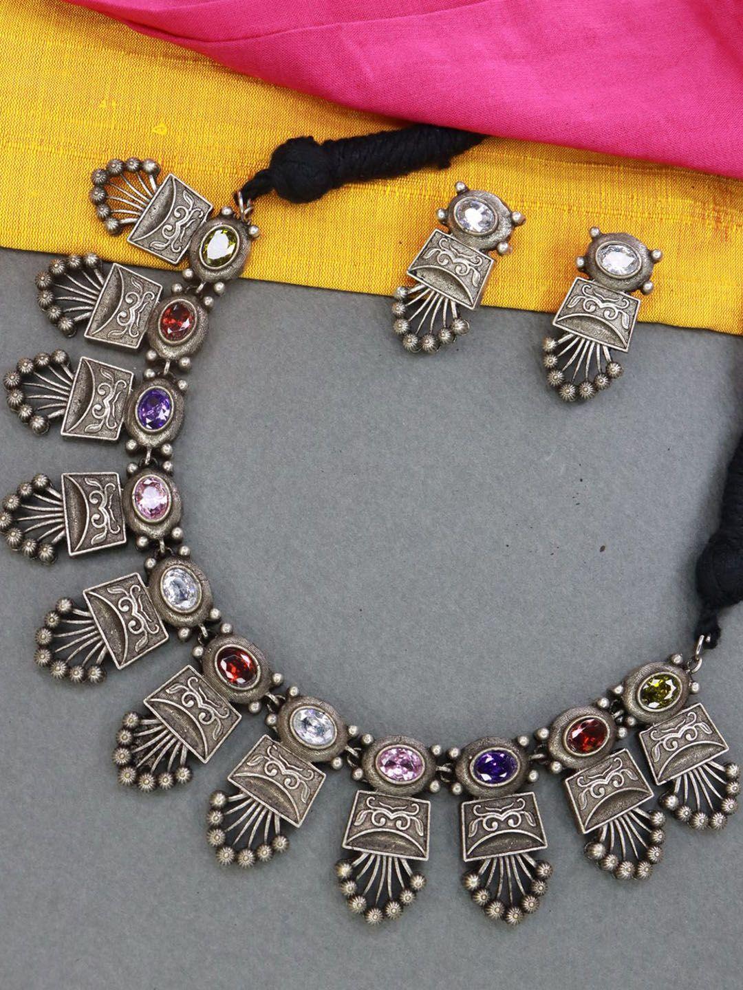 i-jewels-oxidized-silver-plated-ruby-stone-studded-jewellery-set