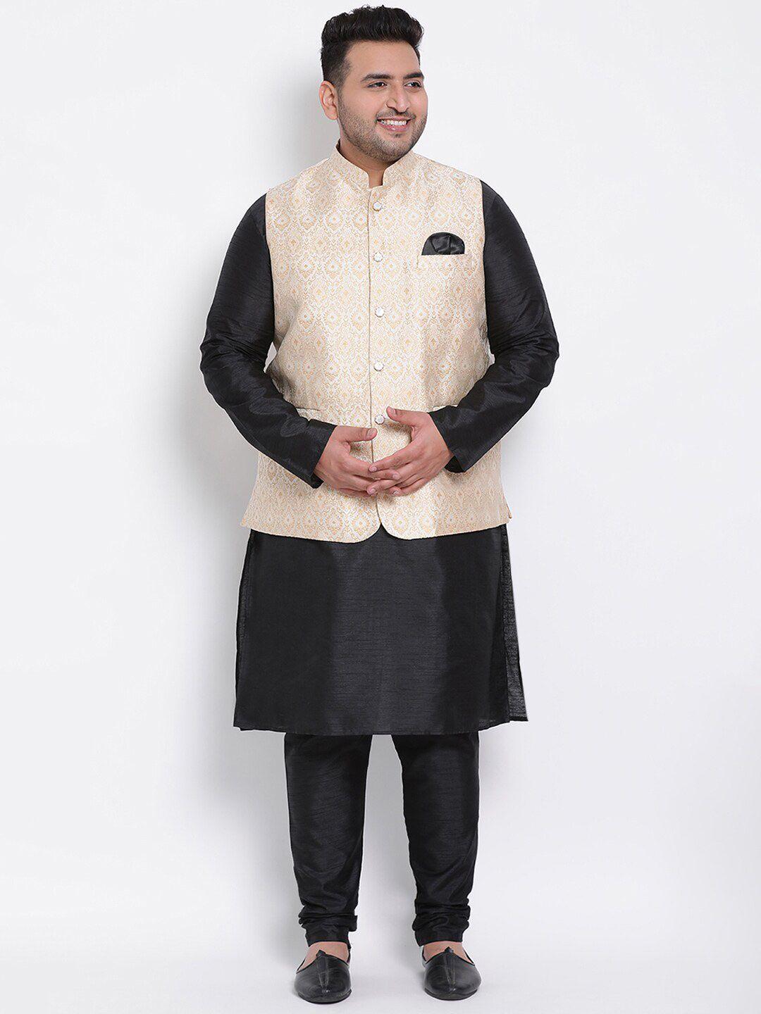 hangup-men-black-raw-silk-kurta-with-pyjamas-&-nehru-jacket-set