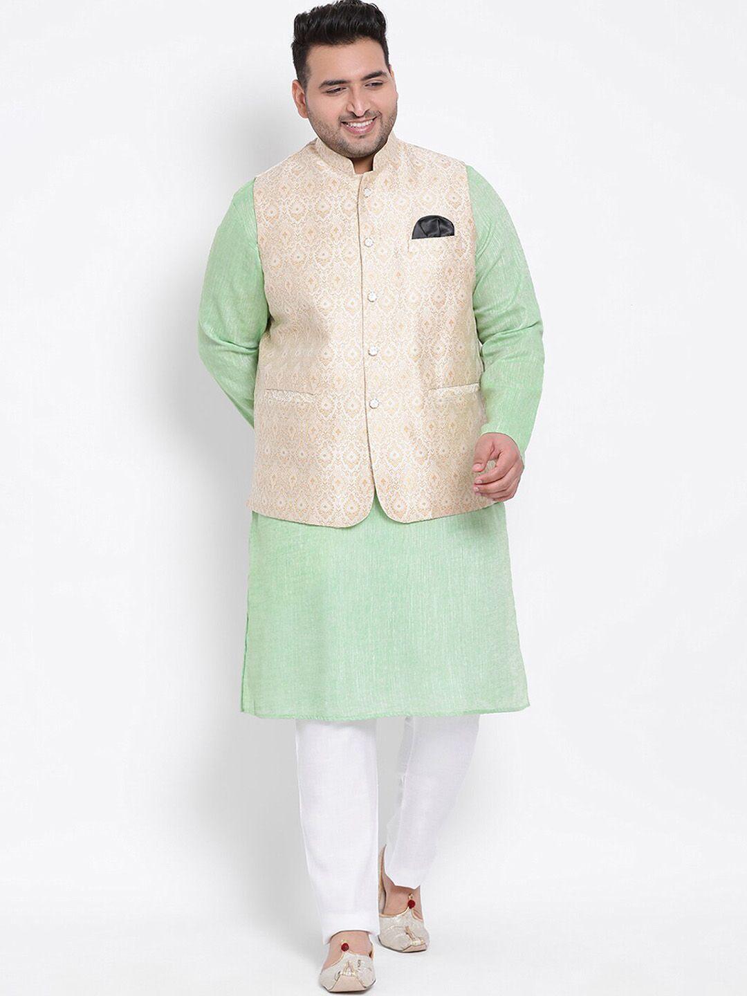 hangup-men-green-raw-silk-kurta-with-pyjamas-&-nehru-jacket-set