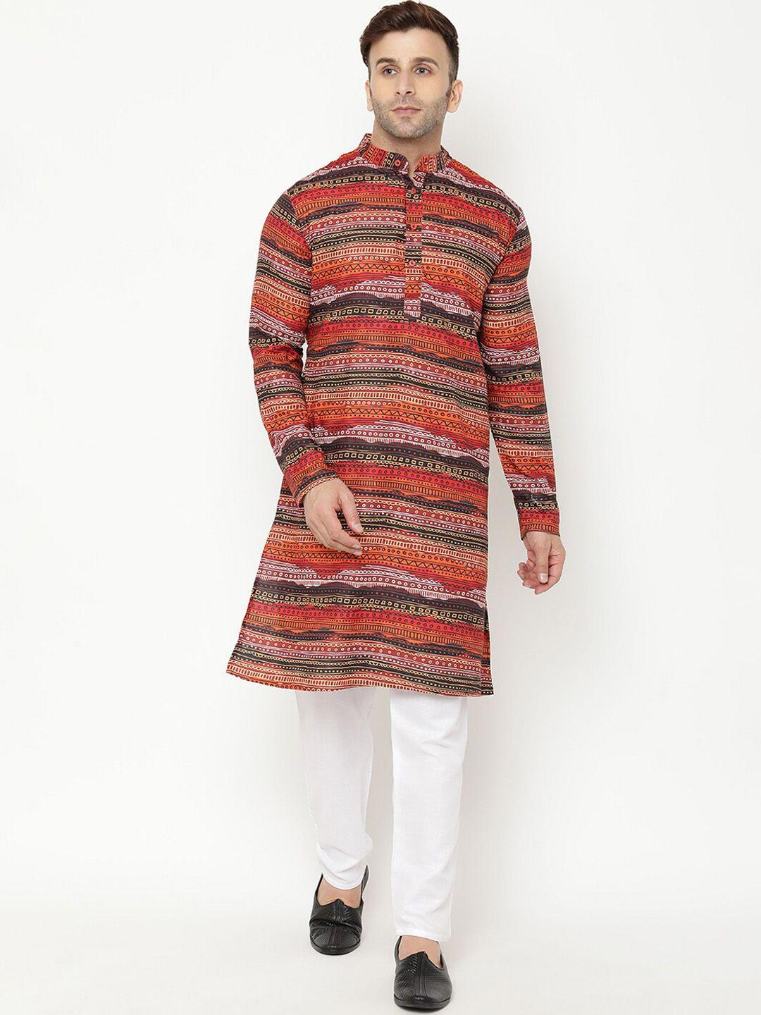 hangup-men-brown-printed-kurta-with-pyjamas