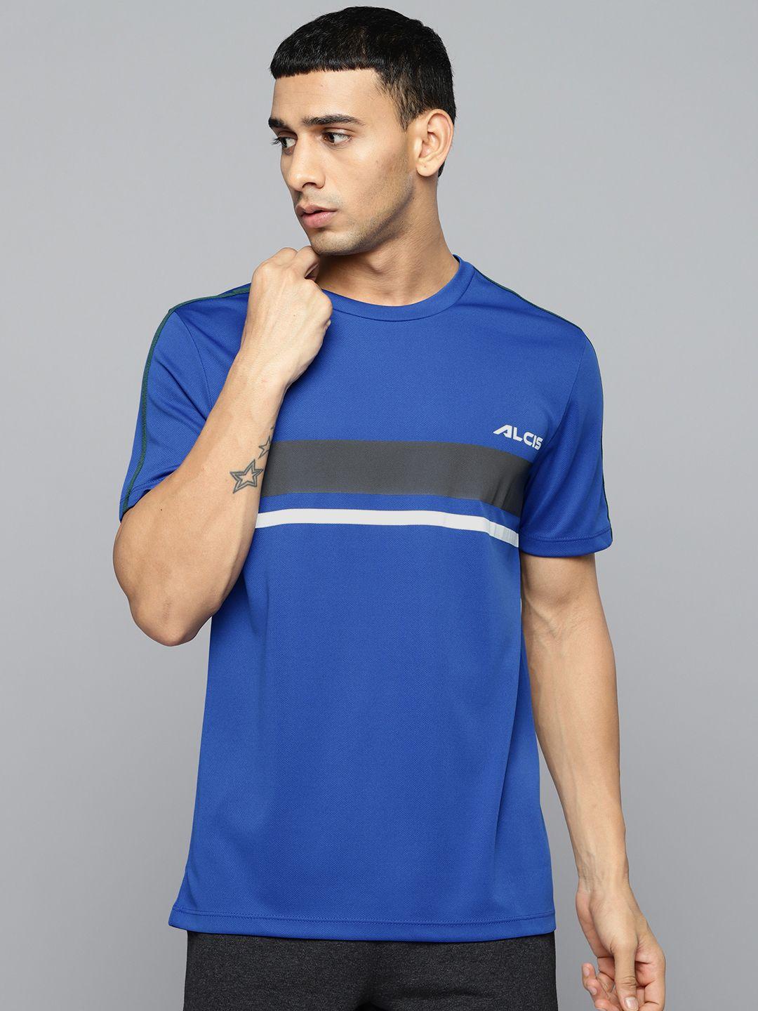 alcis-men-blue-&-black-striped-detail-slim-fit-t-shirt