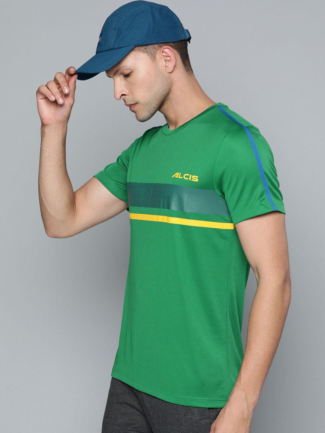 alcis-men-green-striped-slim-fit-t-shirt