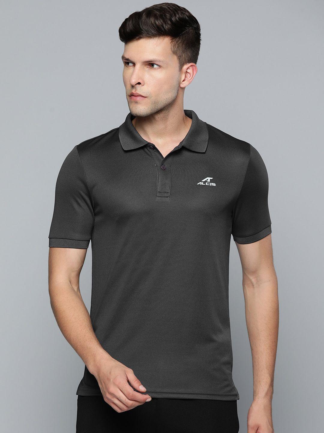 alcis-men-charcoal-grey-polo-collar-slim-fit-t-shirt