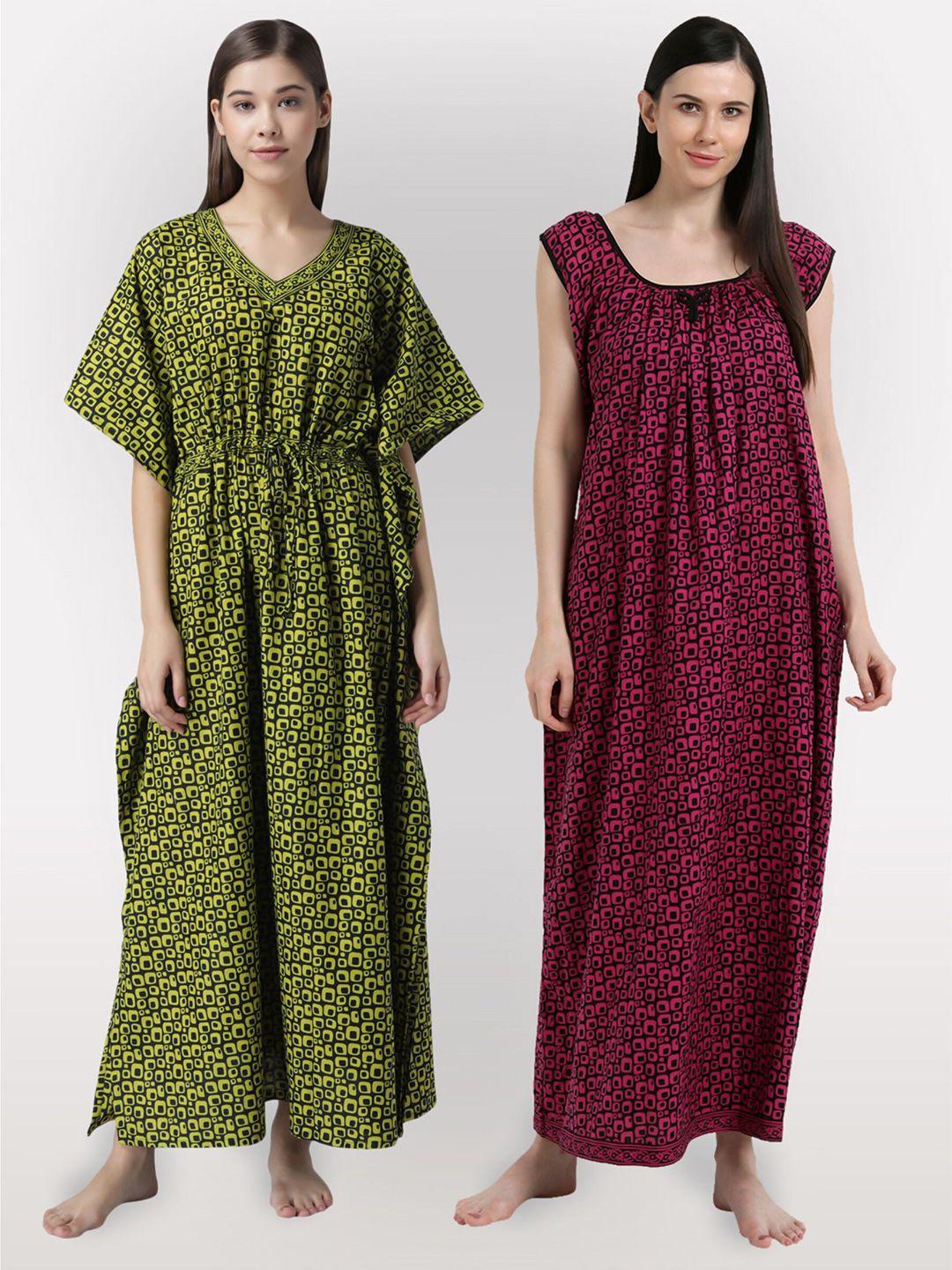 shararat-women-pack-of-2-printed-maxi-cotton-nightdress