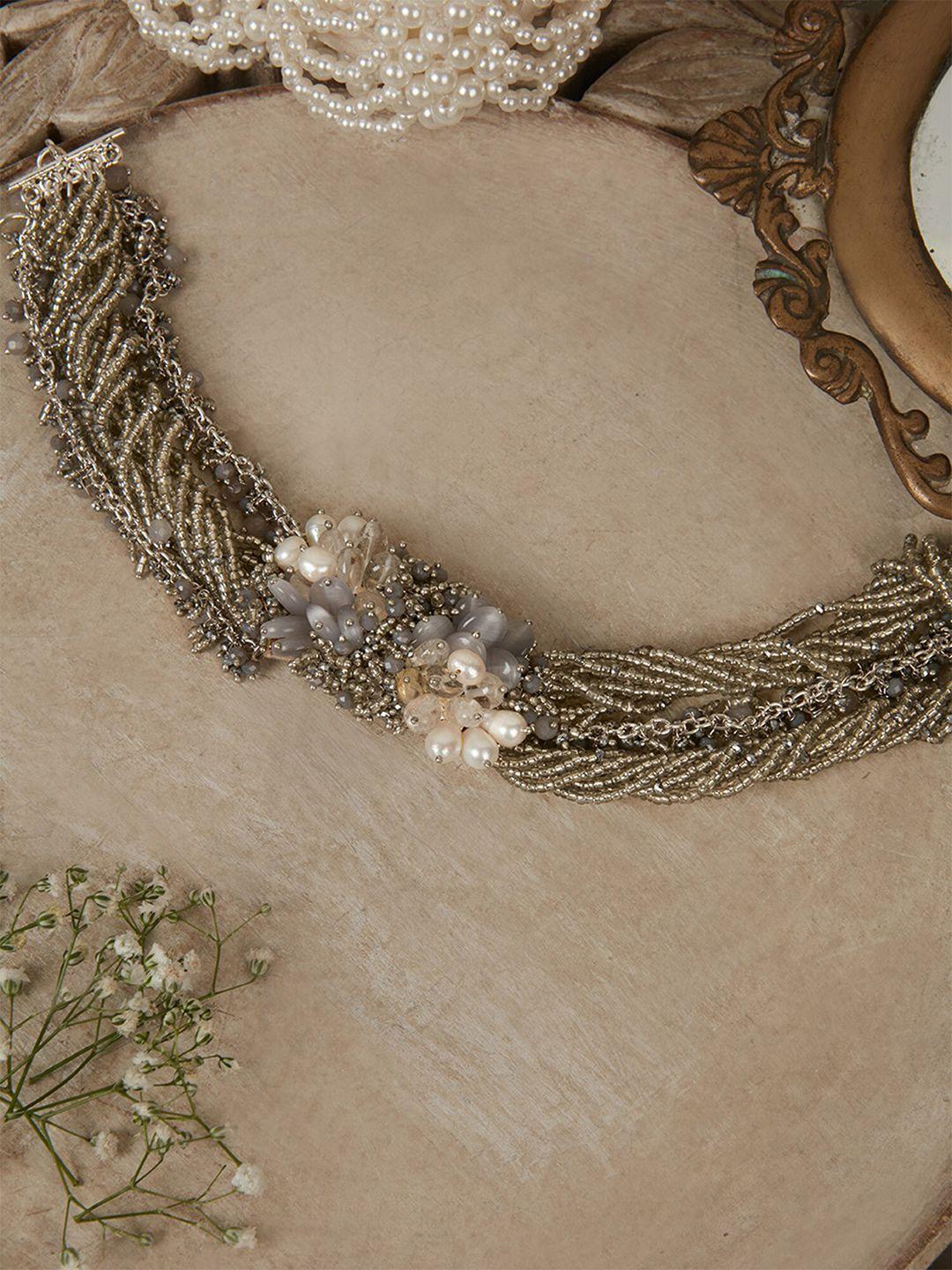 d'oro-silver-plated-pearls-studded-choker-necklace