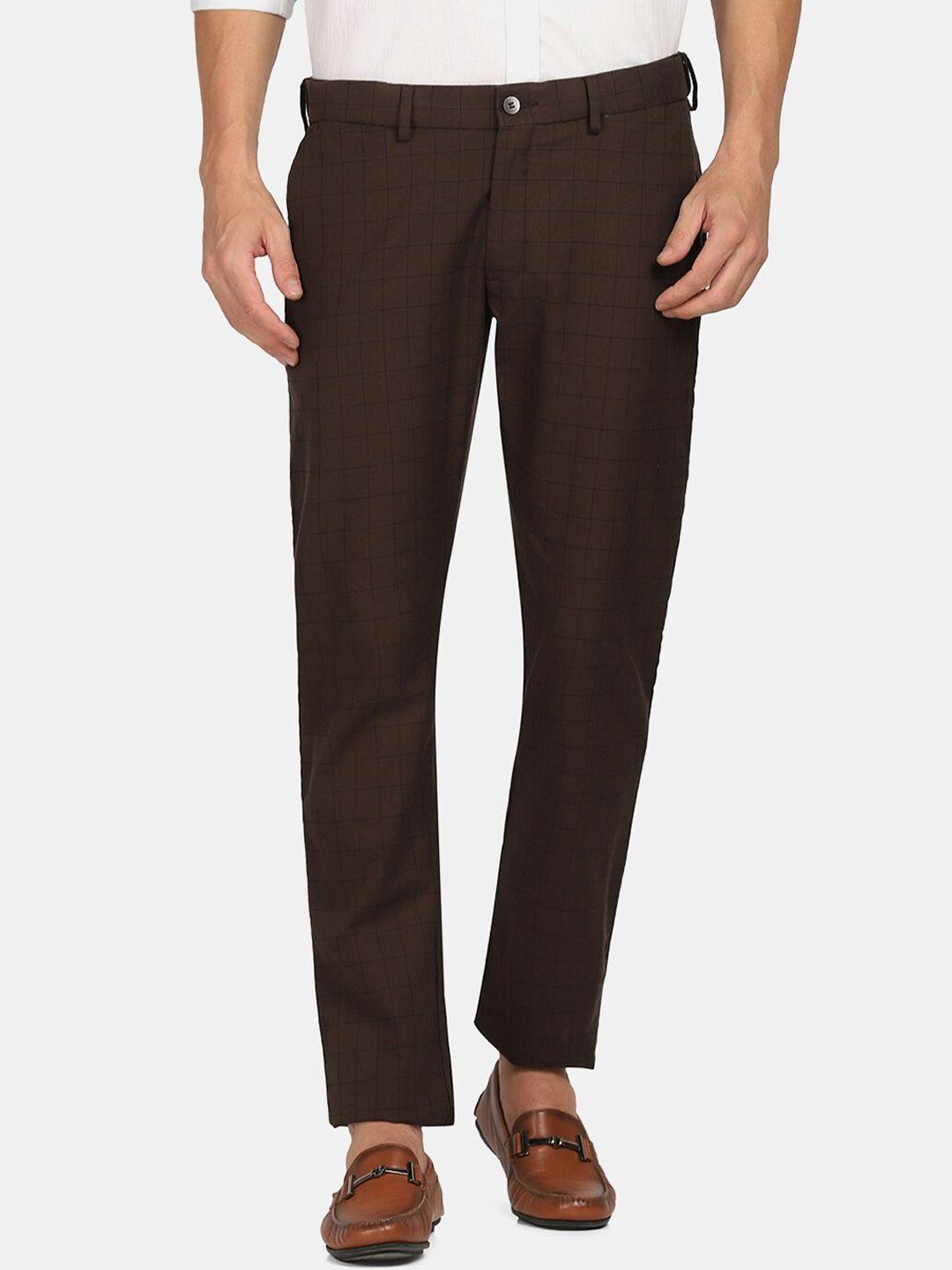 blackberrys-men-brown-checked-slim-fit-cotton-trousers