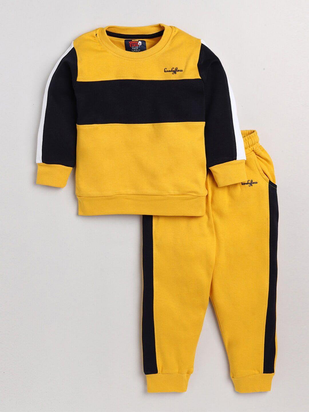 amul-kandyfloss-unisex-kids-yellow-&-black-colourblocked-cotton-top-with-pyjamas