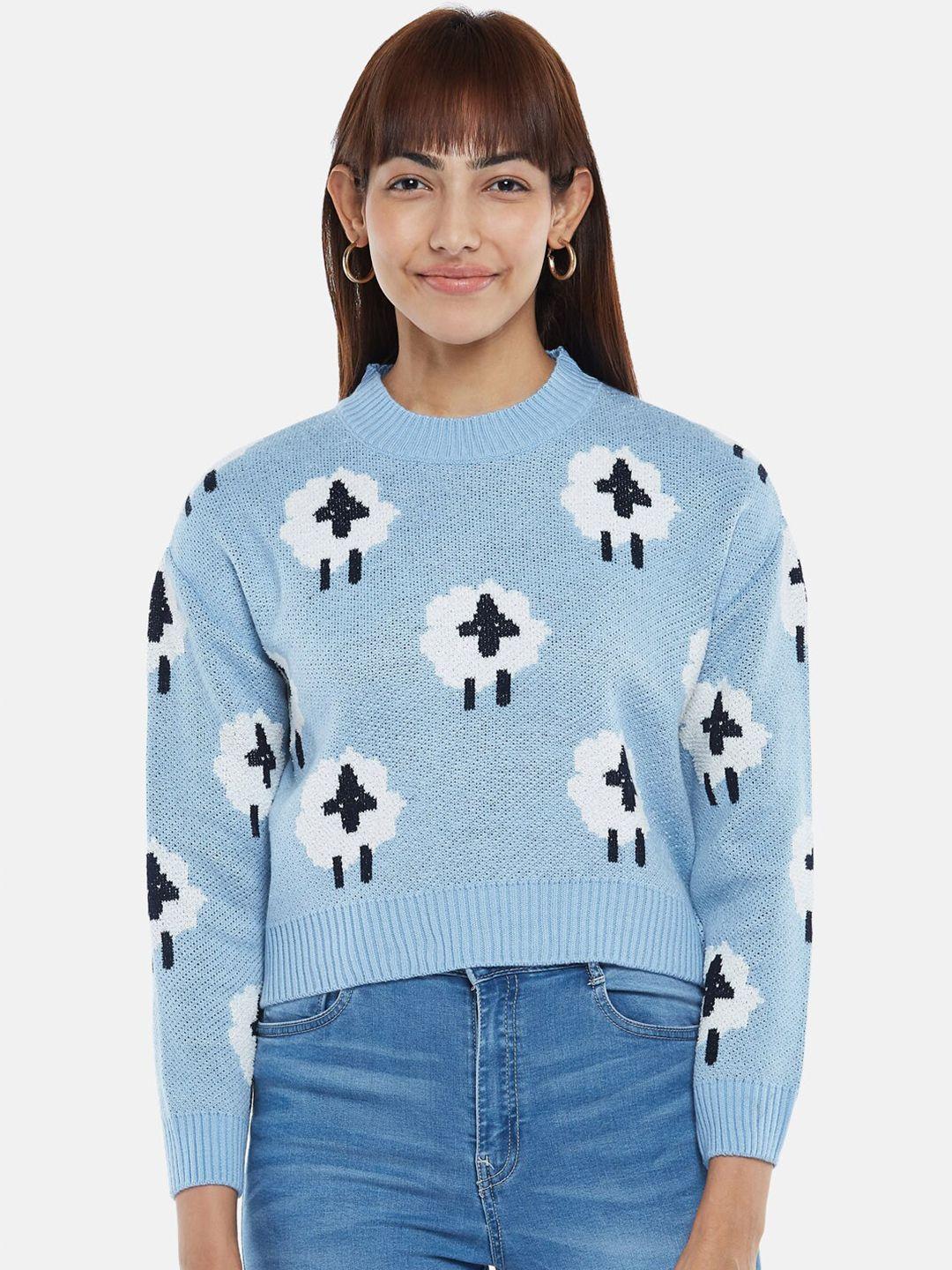 people-women-blue-&-white-printed-pullover