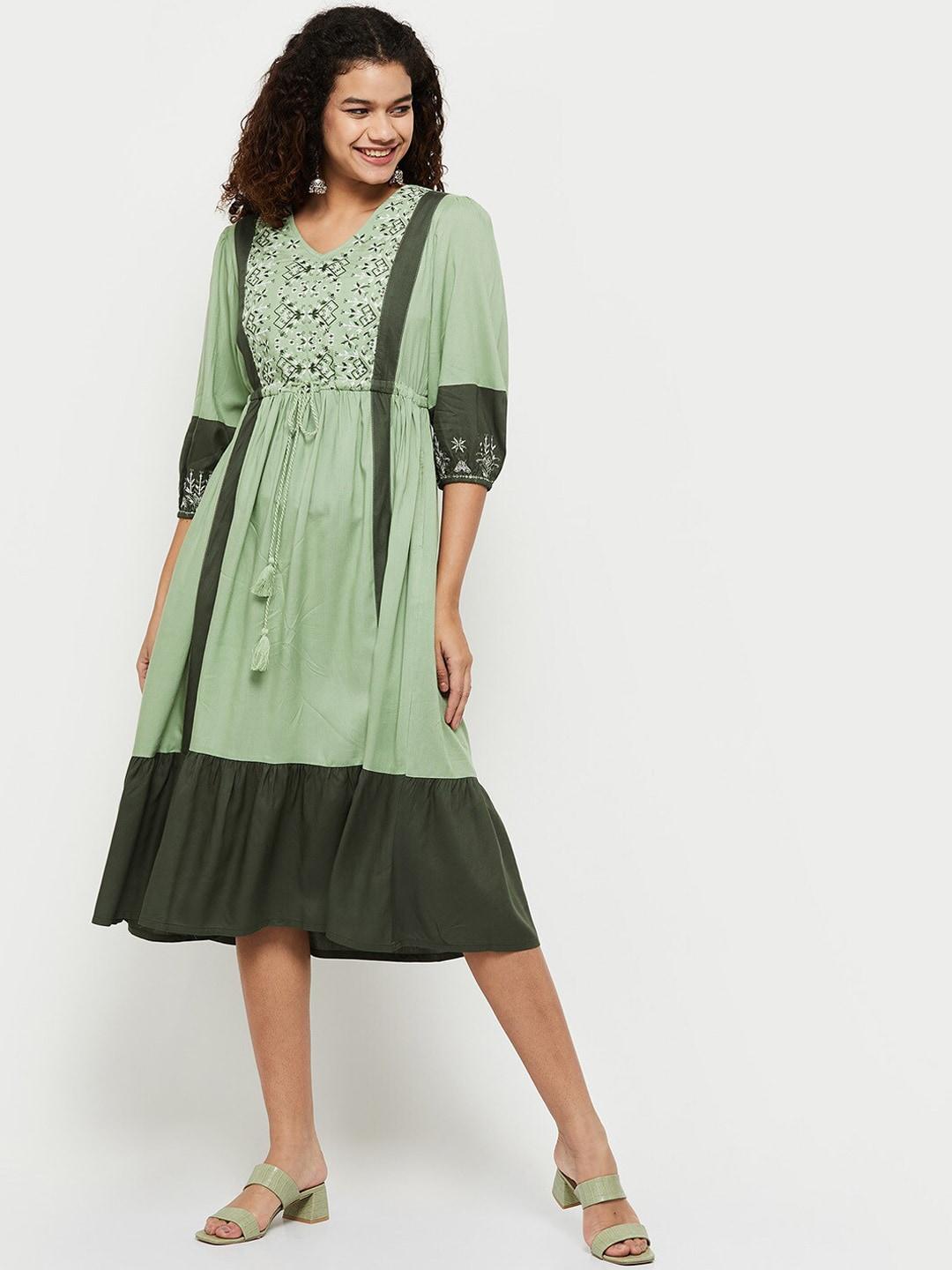 max-women-embroidered-fit-&-flare-ethnic-dress